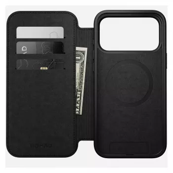 Nomad Modern Leather Folio dėklas iPhone 17 Pro Max – Tan (rudas), tinka iki 17,5 cm (6,9 colio) ekranui, 4 kortelių kišenės