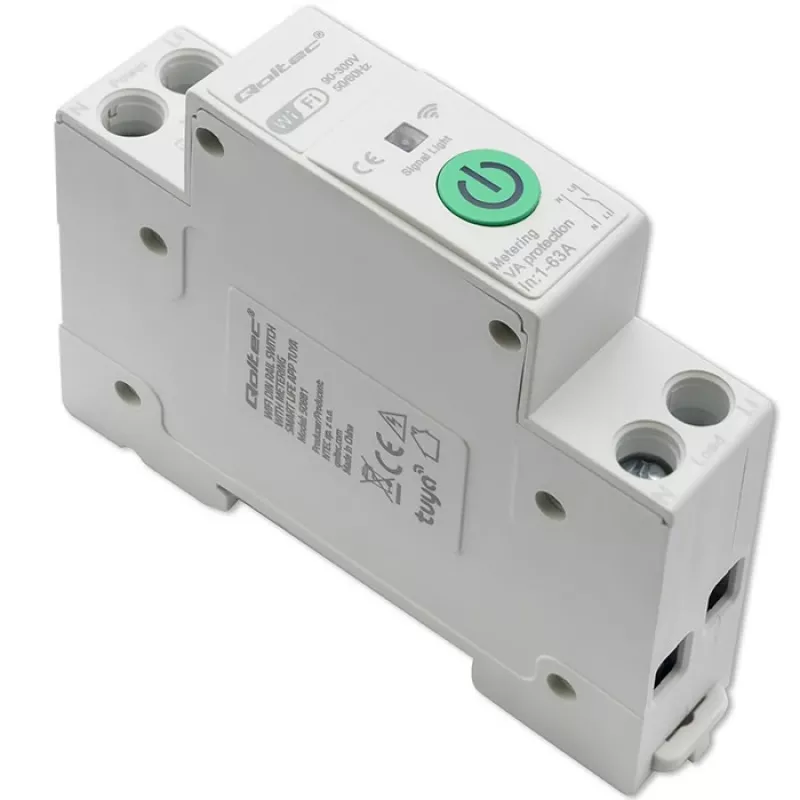 DIN-bėgio WiFi relė QOLTEC 50881 – tinklo perjungimo relė 63A elektros instaliacijai