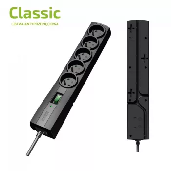 Apsauginis maitinimo ilgintuvas EVER CLASSIC 5x E tipo lizdai, 250 V, 1,5 m laidas, 175 J, su jungikliu