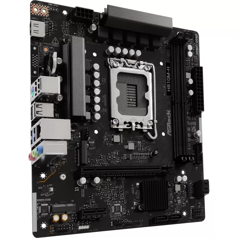 Motininė plokštė ASROCK H810M-X micro ATX Intel H810 LGA 1851 DDR5 2× DIMM 128GB M.2 2.5GbE HDMI DisplayPort