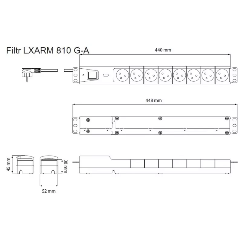 LESTAR LXARM 810 G-A K.:CZ 1,5M 19PDU juodas 8 AC lizdai 230 V 1,5 m