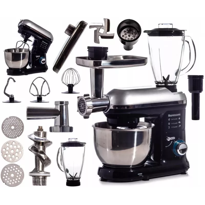 Planetarinė mėsmalė Ravanson RP-1500BS — 1500 W, 4,5 L nerūdijančio plieno dubuo, 6 greičių, impulsas, priedai