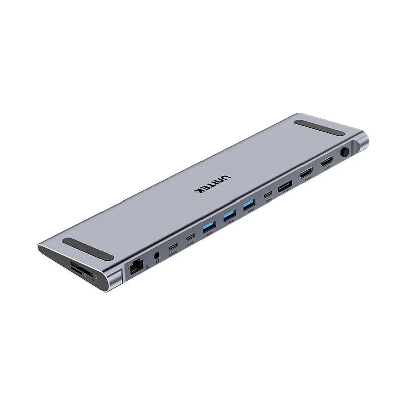 KVM jungiklis Unitek D1106AGY01 USB-C triguba 4K dokų stotelė su KVM, 3x USB-A, 5x USB-C, HDMI×2, DP×1, RJ-45, SD skaitytuvas, 3840×2160@60Hz, aliuminis