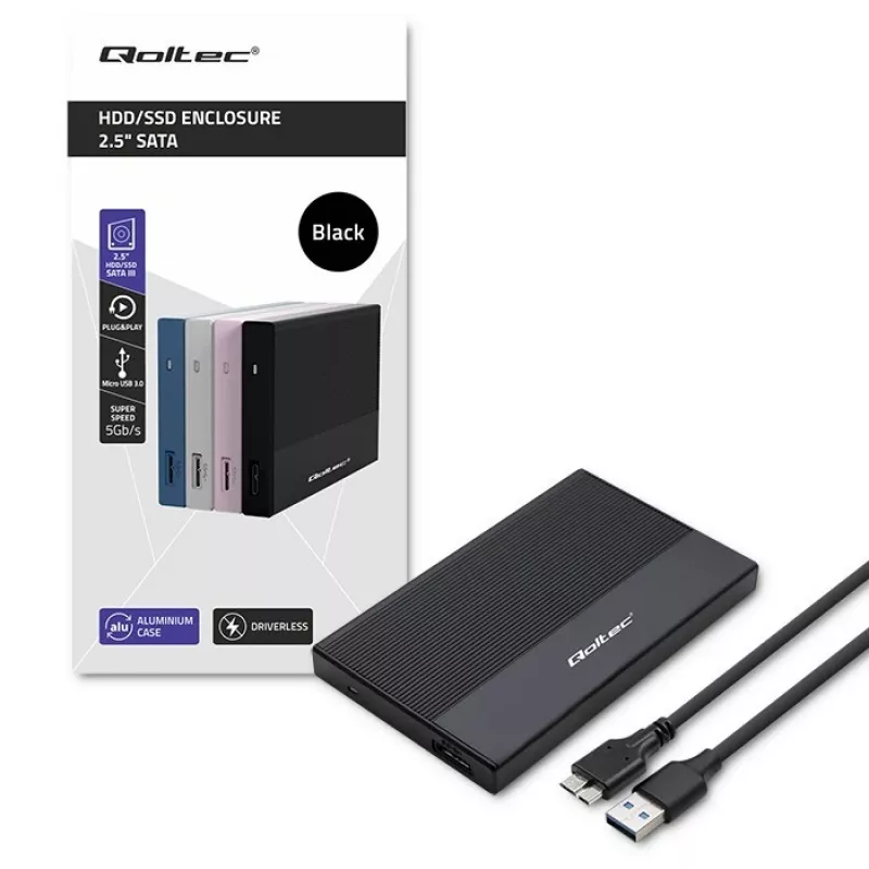 Išorinis dėklas 2,5 inch SATA SSD/HDD QOLTEC 52277 USB 3.0