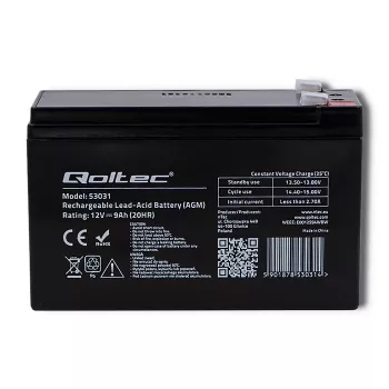 Nepriklausomo maitinimo šaltinio baterija QOLTEC 53031 12V 9Ah žalia, 152×94×65 mm, 2,35 kg