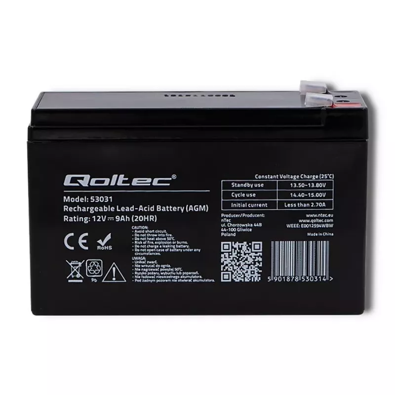 Nepriklausomo maitinimo šaltinio baterija QOLTEC 53031 12V 9Ah žalia, 152×94×65 mm, 2,35 kg