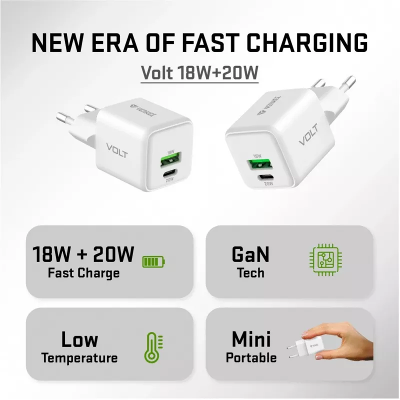 Sieninis USB-C / USB-A įkroviklis YENKEE YAC G38 20W 3A Power Delivery