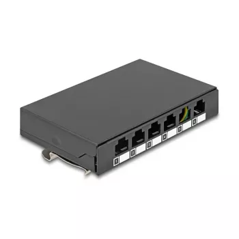 Tuščias skydelis 6 prievadų Keystone RJ moduliams DELOCK 90628, juodas, metalinis, montavimui ant stalo/sienos/DIN bėgio