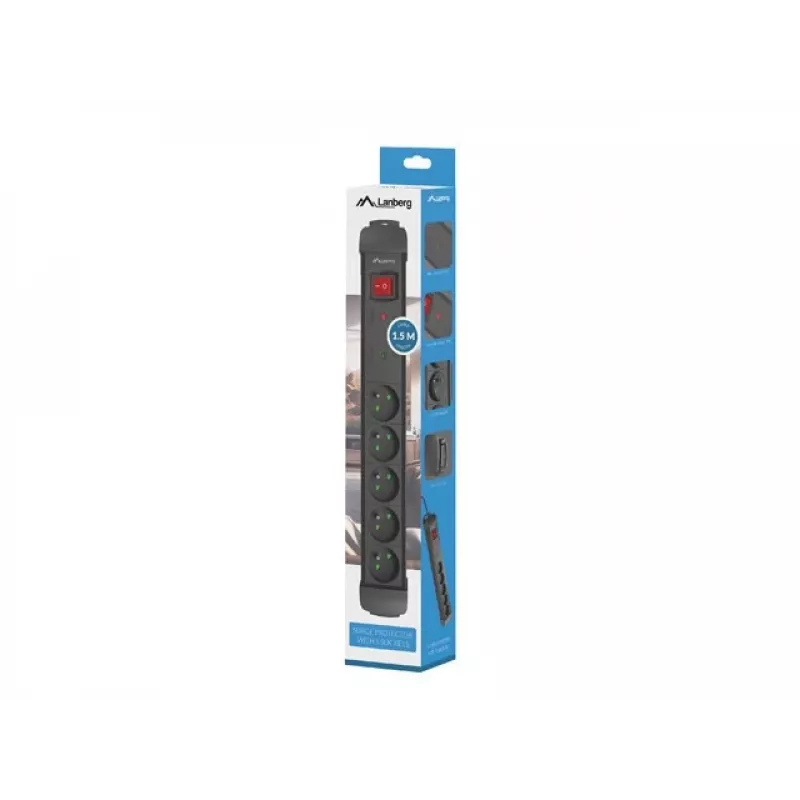 Ilgintuvas LANBERG SP1 1,5 m — 5x PL lizdai, juodas
