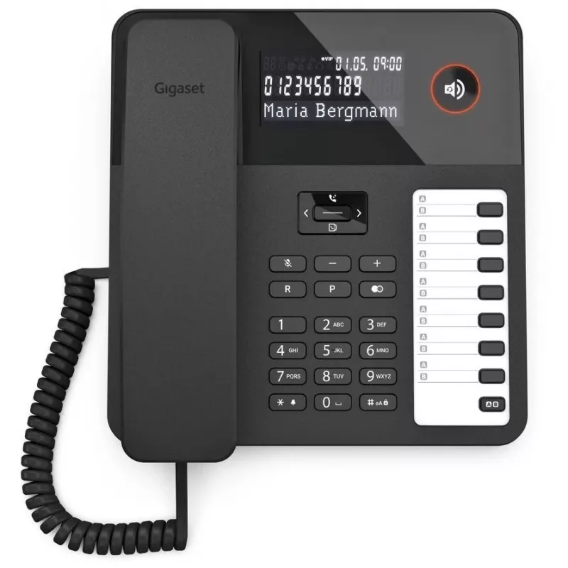 Analognis telefonas Gigaset DESK 600 su skambučio numerio atpažinimu, juodas