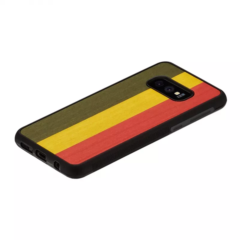 Apsauginis dėklas Samsung Galaxy S10e, medžio ir polikarbonato, reggae juoda