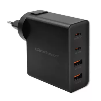 Qoltec GaN POWER PRO Įkroviklis | 2xUSB-C | 2xUSB | 130W | 5-20V | 1,5-5A | XP | Juoda