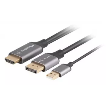 Lanberg CA-HDDP-20CU-0018-BK vaizdo kabelio adapteris 1,8 m DisplayPort HDMI + USB juodas, sidabrinis