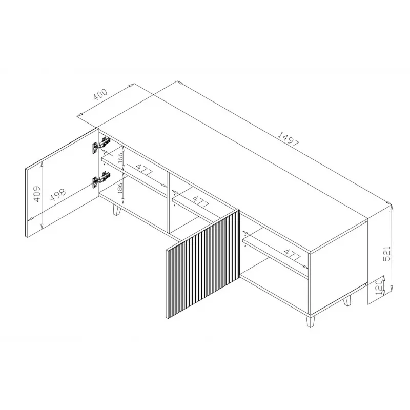 Cama RTV spintelė PAFOS 150x42x52 juodas matinis