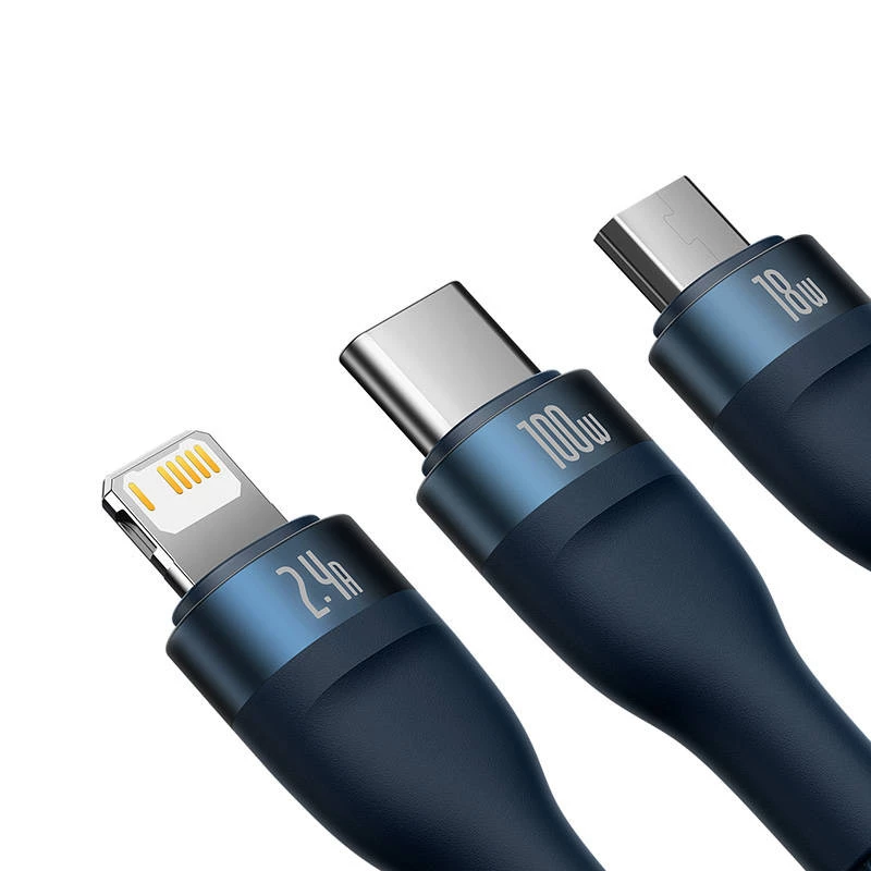 USB kabelis Baseus CASS030003 1,2 m USB A USB-C / Micro USB-A / Lightning mėlyna