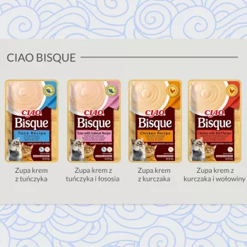 Drėgnas skanėstas katėms INABA Ciao Bisque Tunas su Lašiša 40 g