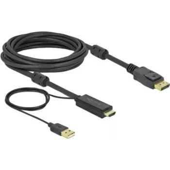 Vaizdo kabelio adapteris DeLOCK 85966 5 m HDMI Type A – DisplayPort + USB Type-A, juodas