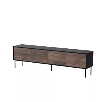 TV spintelė Cama Meble CORTINA 4D 200x40x55 cm, juodas viršus, riešutmedžio fasadai