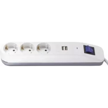 Maitinimo juosta REV ICE 3 lizdai su USB prievadais ir jungikliu, 1,4 m laidas, balta