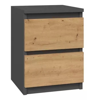 Naktinis staliukas Topeshop M2 ANTRACYT/ARTISAN 2 stalčiai Antracitas Ąžuolas
