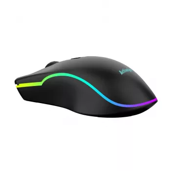 Laidinė šildoma žaidimų pelė ActiveJet AMY-W390 – ambidekstrinė, optinė 2000 DPI, USB Type-A, 4 mygtukai, juoda