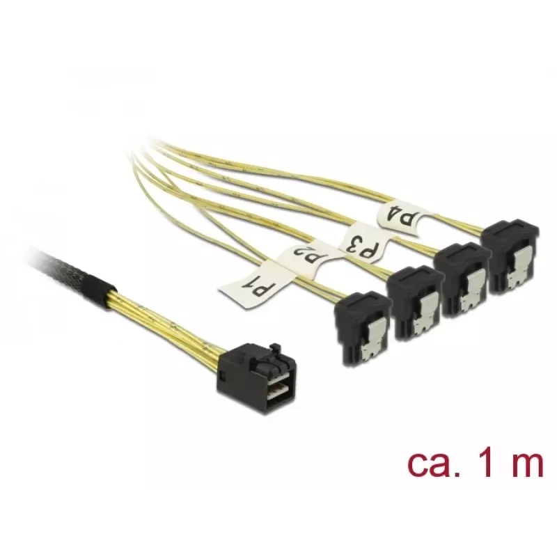 SCSI kabelis DeLOCK 85685 juodas geltonas 1 m 1 x Mini SAS HD SFF-8643 4 x SATA 7 kontaktų