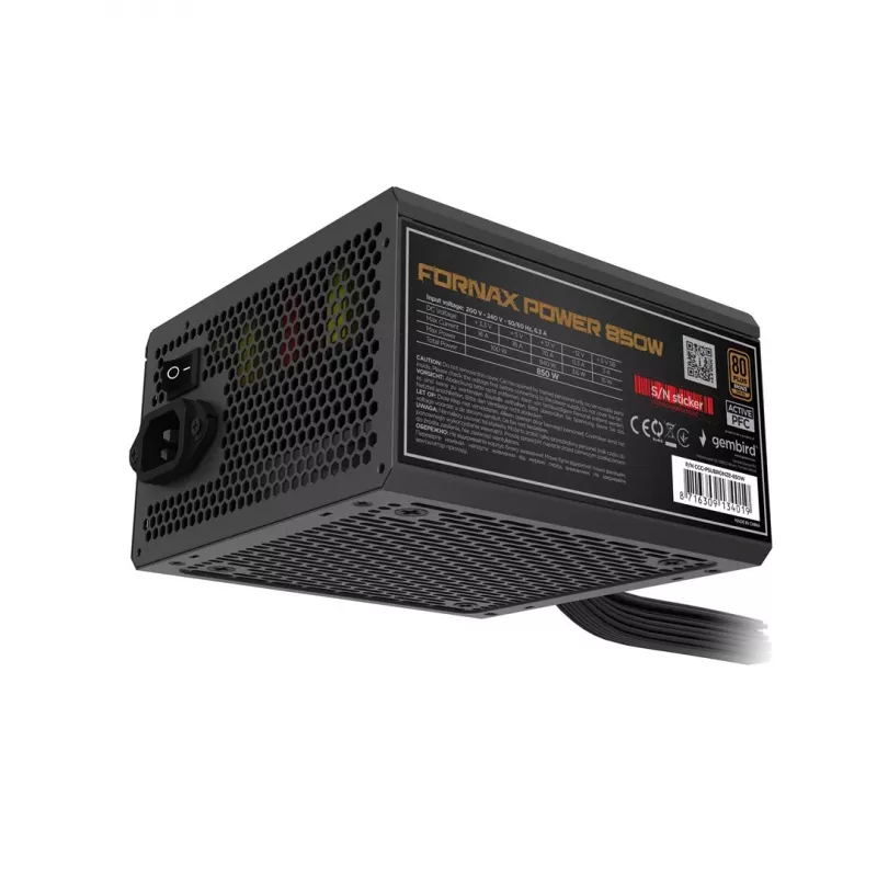 Gembird CCC-PSUBRONZE-850W maitinimo blokas Fornax Power 850W aktyvus PFC 12cm ventiliatorius 80+Bronze
