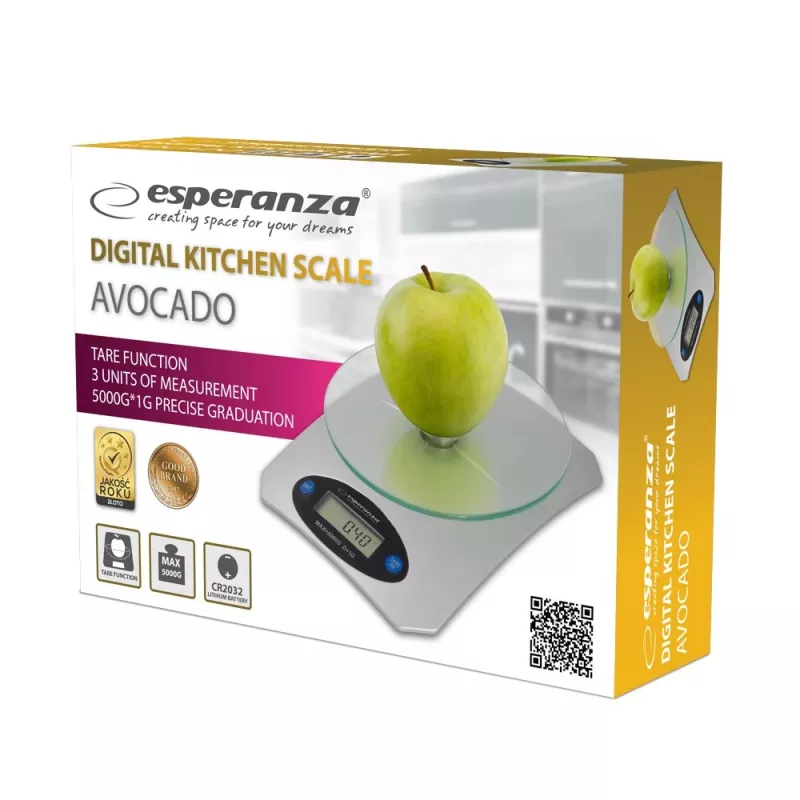 Virtuvinės elektrinės svarstyklės ESPERANZA Avocado Grey – 5 kg, bambuko platforma, g/lb/oz