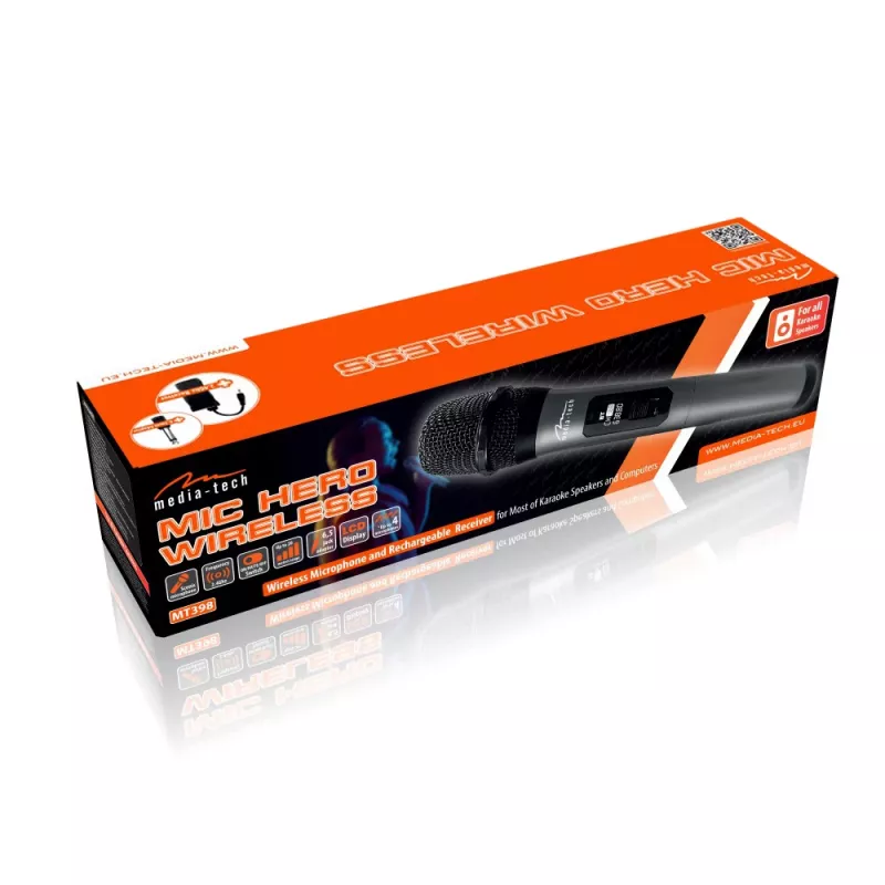 Belaidis karaokės mikrofonas MEDIA-TECH MT398, USB-C, baterija, 20 m veikimo atstumas, juodas