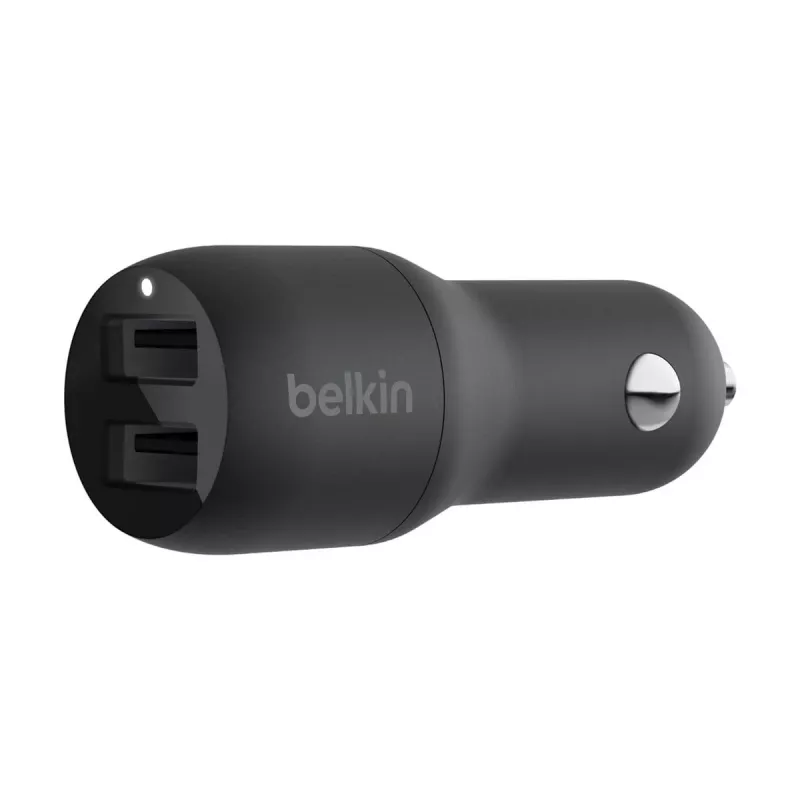 Automobilinis dviejų USB-A prievadų įkroviklis 12W x2, juodas