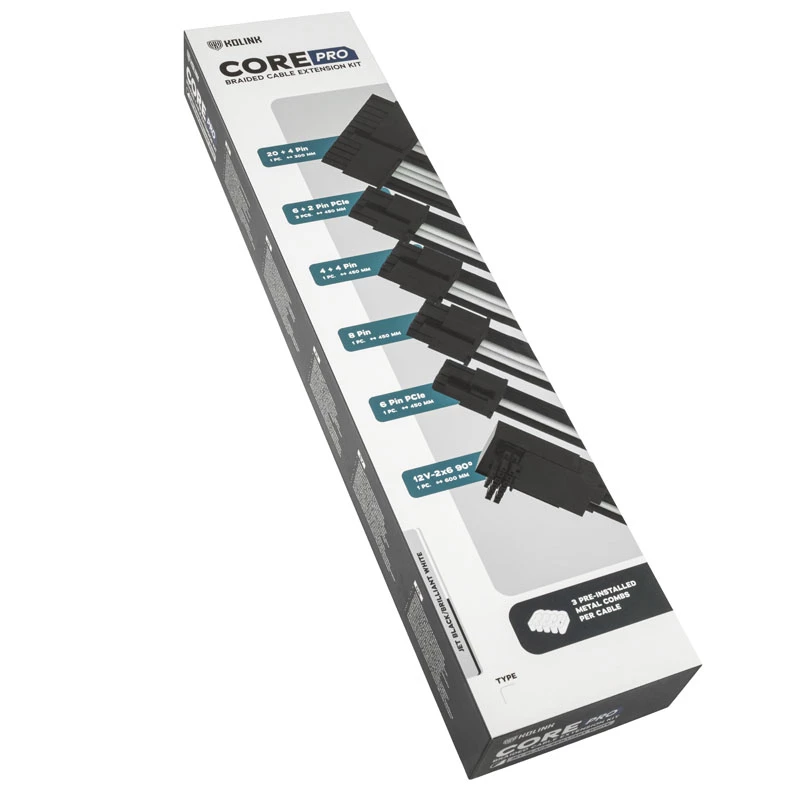 Laidinio prailginimo rinkinys Kolink COREPRO-EK-12VT2-BWH — 12V, 2×6-pin Type 2 jungtys