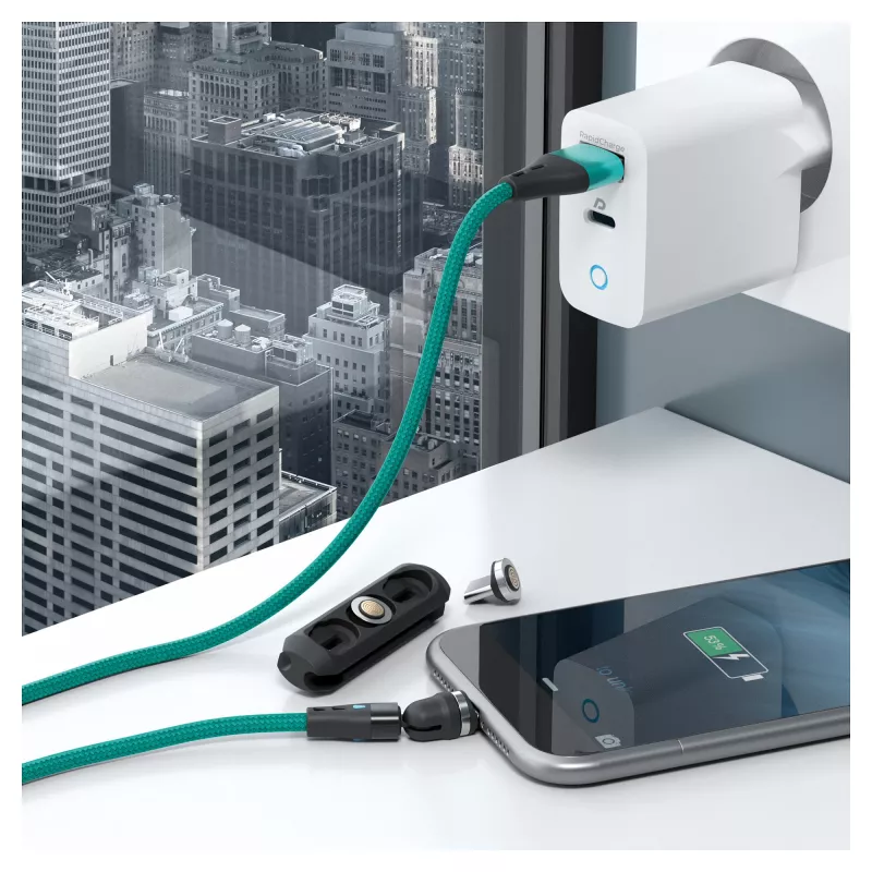 USB laidas RealPower MagneticCharge3 2 m USB A žalias greitas įkrovimas duomenų perdavimas