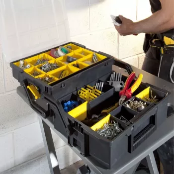 Dėžutė smulkioms detalėms Stanley Sortmaster daugiapakopis organizatorius juodas permatomas 400x420x315 mm