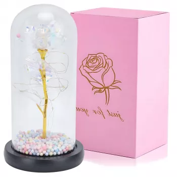 Amžina rožė stikle Extralink Home, balta LED šviesa