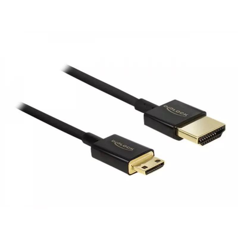 DeLOCK Slim Premium HDMI laidas, HDMI (A) – Mini-HDMI (C), 2,0 m, juodas (84778)