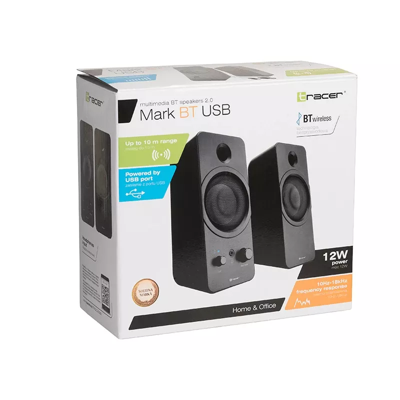 Staliniai garsiakalbiai 2.0 TRACER Mark 12 W, USB maitinimas, Bluetooth, 2 krypčių, 2 garsiakalbiai, juodi