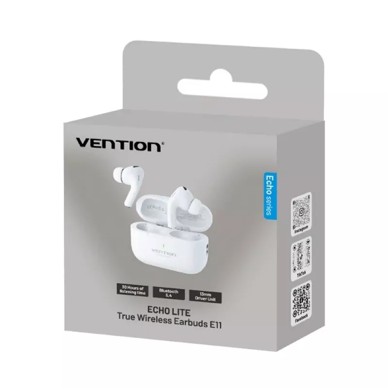 Ausinės Vention Echo Lite E11 True Wireless Stereo (TWS), Bluetooth, atviro tipo, 10 m veikimo nuotolis, USB-C, Baltos