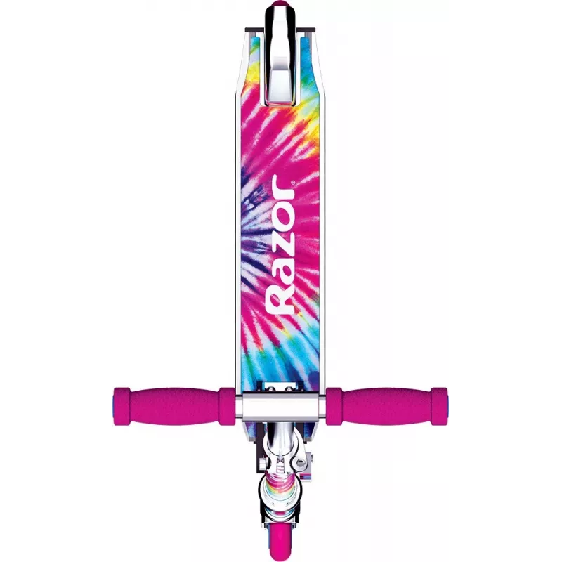 Vaikiškas paspirtukas Razor A Tie-Dye – aliumininis sulankstomas 2 ratų paspirtukas, reguliuojamas vairas, ABEC-5, maks. apkrova 65 kg