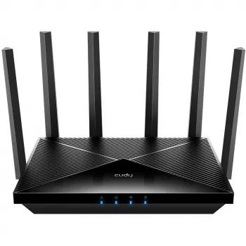 Stalininis maršrutizatorius Cudy WR11000 – tribandinis 2,4/5/6 GHz, Wi‑Fi 7, 4× 2,5 Gigabit LAN, 5765 Mbps 6 GHz juostoje, 512 MB RAM