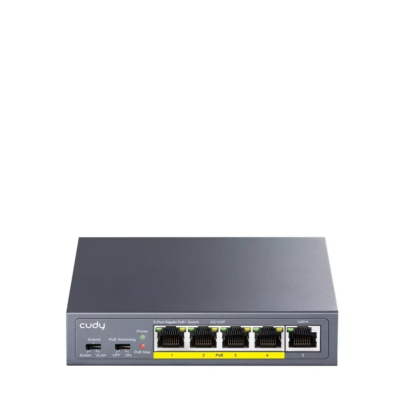 CUDY GS105P 5 prievadų Gigabit PoE+ valdiklis 36W