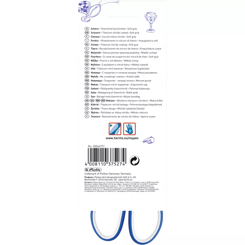 Vienas rašiklis Herlitz my.pen Straight Cut mėlynas baltas