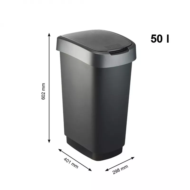 Šiukšliadėžė Rotho Twist 50 L stačiakampė polipropileno, 50 L, 602×298×401 mm, juoda