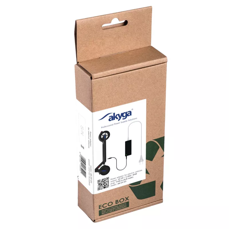 Akyga AK-EV-03 elektrinių dviračių ir paspirtukų įkroviklis 36 V akumuliatoriams, 42 V / 2 A, 84 W, XLR 3 kontaktų kištukas, 1 m