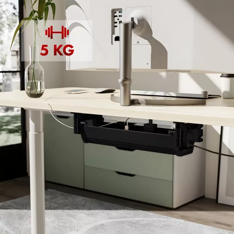 Kabelių dėklas po stalu MACLEAN MC-106B — juodas, ABS, maksimali apkrova 5 kg