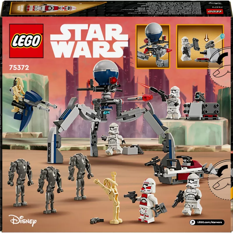 LEGO Star Wars Clone Trooper & Battle Droid Battle Pack – Klonų kareivio ir kovos droido rinkinys su greičio dviračiu, 4 minifigūrėlėmis ir 5 figūrėlėmis