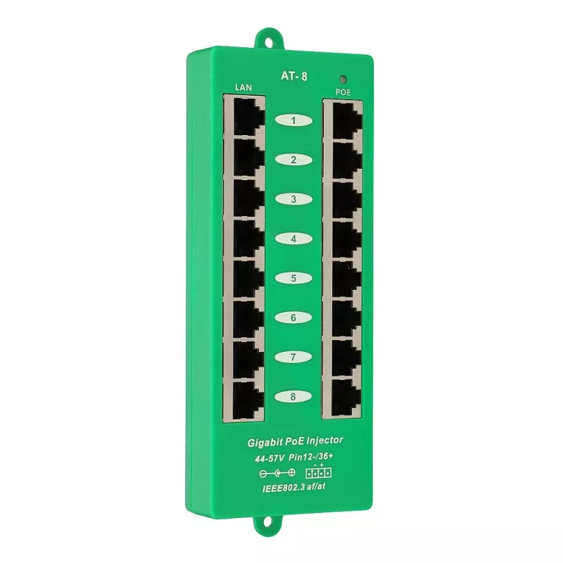 Extralink Gigabit PoE injektorius 8 prievadų aktyvus, 8 prievadai Gigabit 802.3at/af, A režimas