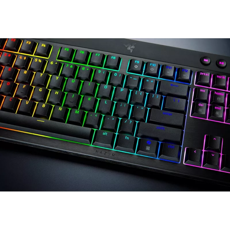 Razer BlackWidow V4 Low-Profile Tenkeyless HyperSpeed klaviatūra, žaidimų, USB RF Bluetooth, QWERTY US International, juoda