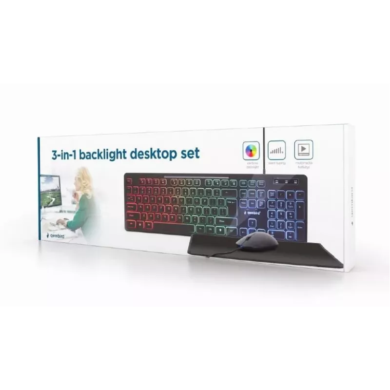 Pilno dydžio laidas klaviatūra su pele Gembird KBS-UML-01 — USB, QWERTY JAV, 104 klavišai, juoda