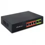 Eterneto PoE jungiklis QOLTEC 52289 — 4x RJ45 PoE prievadai, 2x RJ45 uplink, 65W galios biudžetas