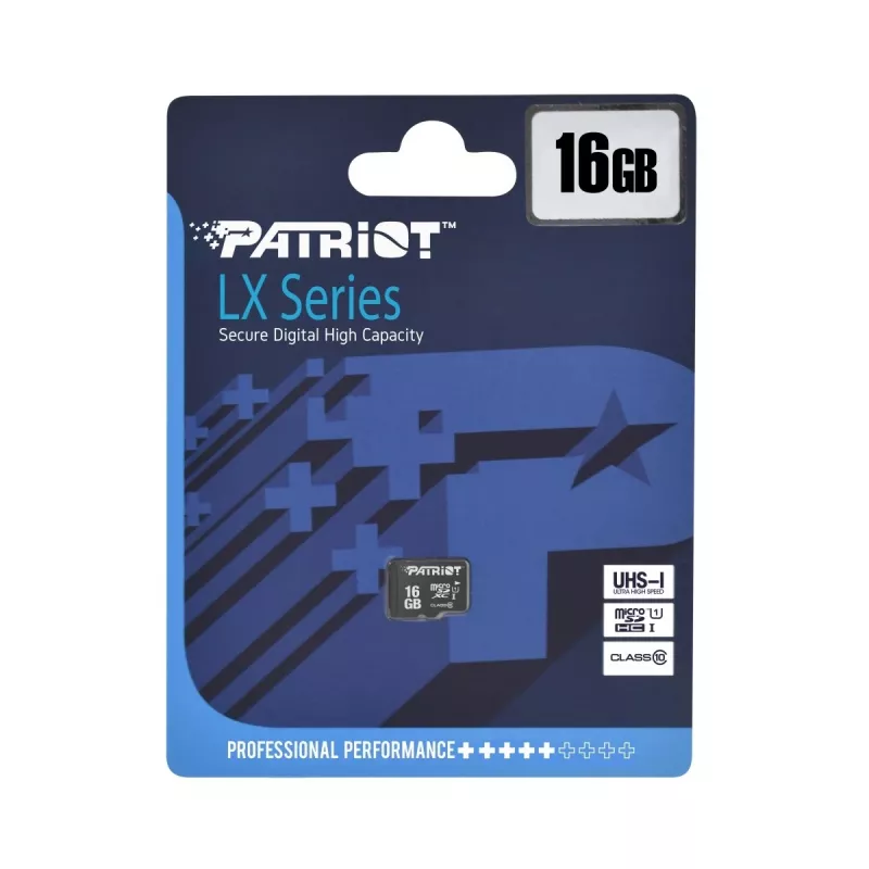 PATRIOT PSF16GMDC10 microSDHC atminties kortelė – 16 GB, Class 10, UHS-I (U1), 80 MB/s, juoda